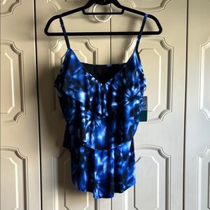 Aqua Green Blue Tie-Dye Tankini Sz XL
